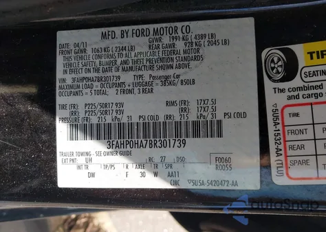 2011 Ford Fusion Se z USA, uszkodzony, nr VIN 3FAHP0HA7BR301739